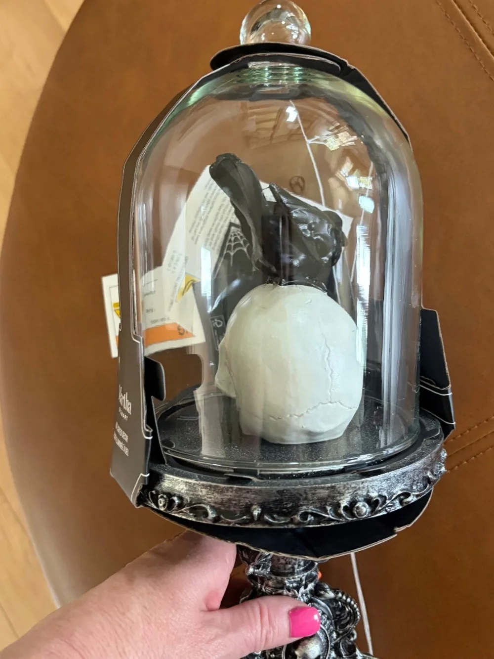 Martha Stewart Halloween Cloche Light Up Skull Raven Pedestal NWT spooky decor